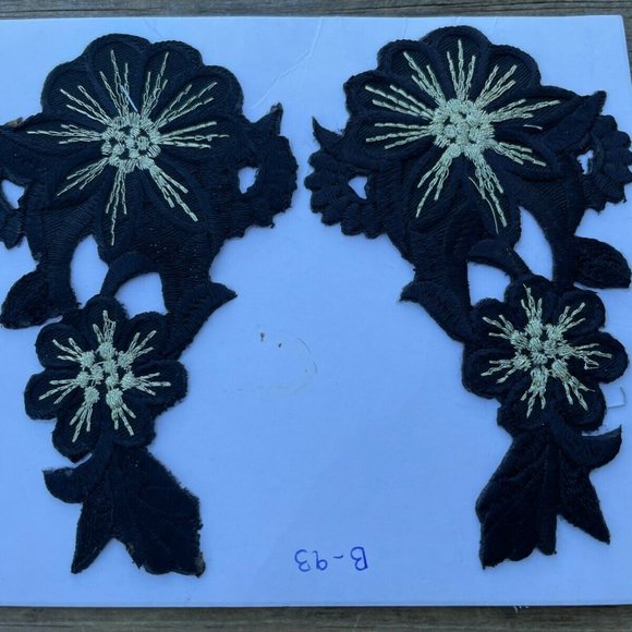 Black Embroidery Patch Iron On Flower Patches Set of 2 Craft Clothes Accessories - Picture 2 of 10
